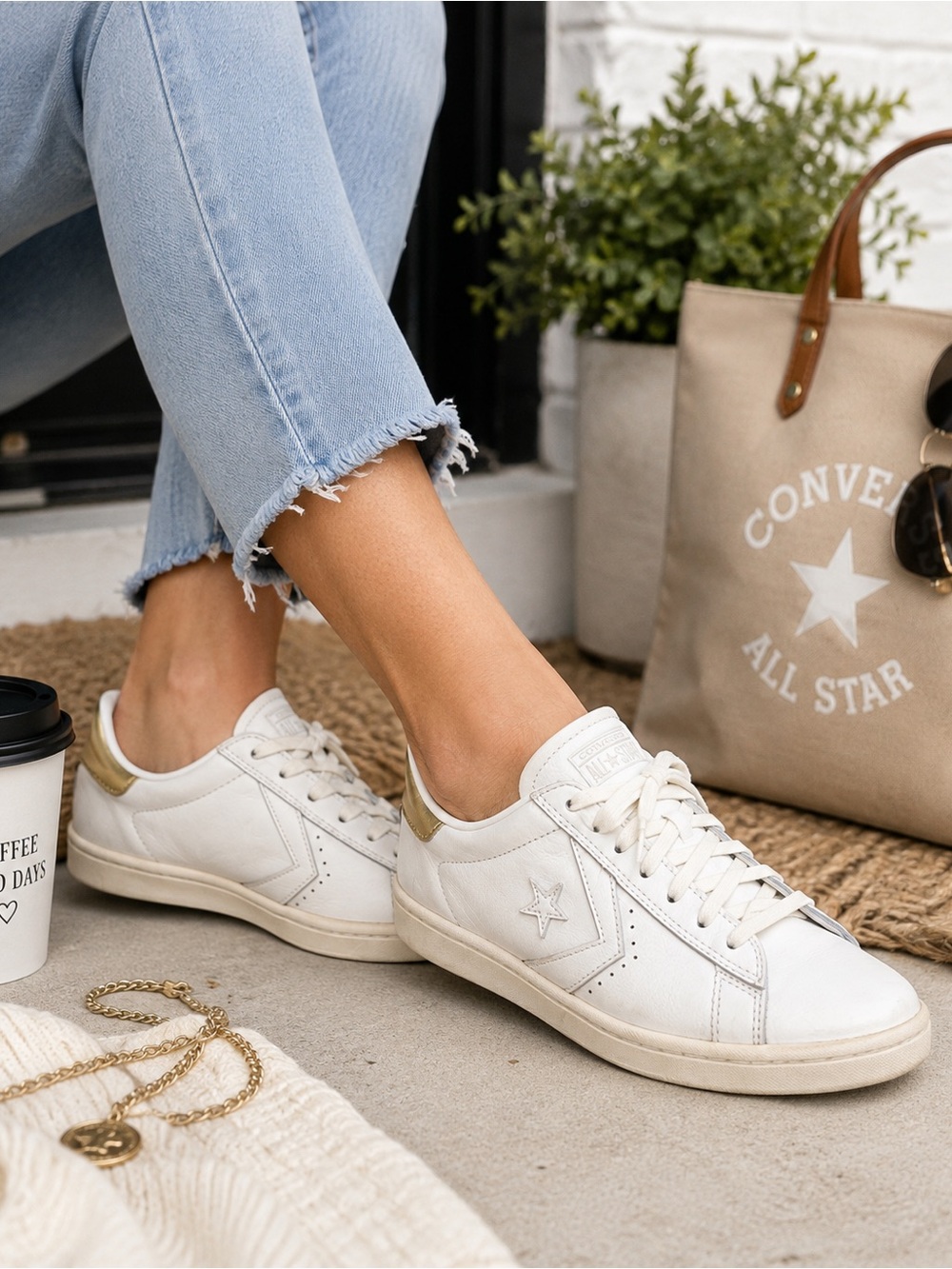 Converse Pro Leather LP Ox White Gold Leather Sneakers Women’s Size 8